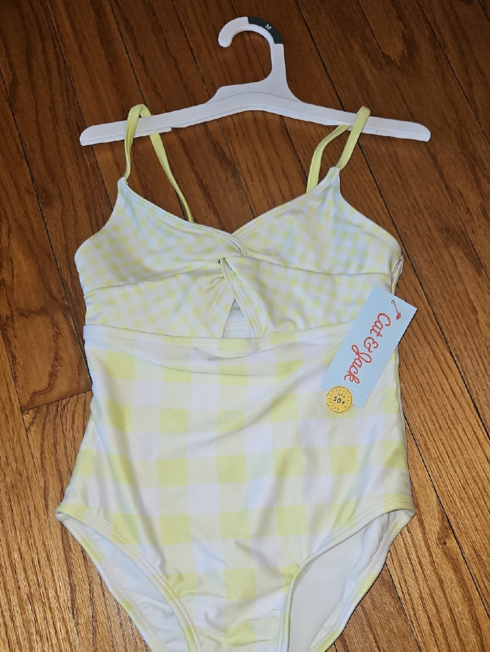 New Cat & Jack Yellow and White Gingham One-Piece Swimsuit NWT